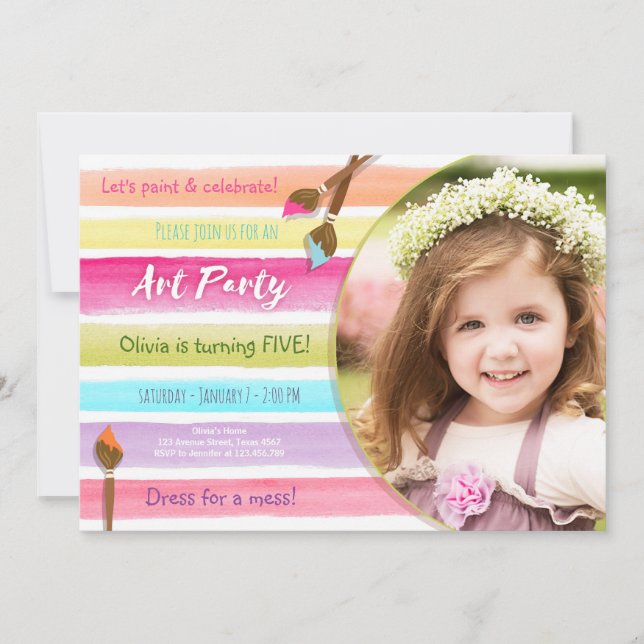 Painting Art Party birthday invitation Rainbow (Front)