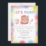 Painting Art Party Kids Birthday Kitty Cat Invitation<br><div class="desc">Cute and colourful birthday party invitation template card featuring rainbow colour paints with faux gold glitters around the card with a colourful text that says "LET'S PAINT." There is also a cute cat with red beret hat and scarf, painting palette, and painting brush. The message at the top says "We're...</div>