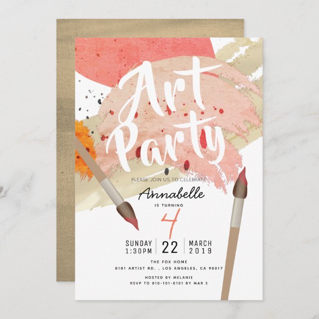 Painting Art Party Modern Chic GIrl Birthday Invitation (Front/Back)