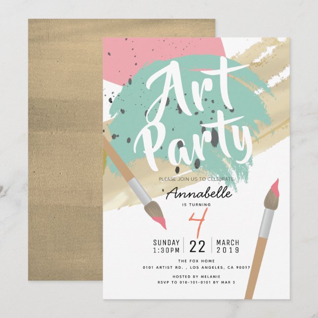 Painting Art Party Modern Stylish GIrl Birthday Invitation (Front/Back)