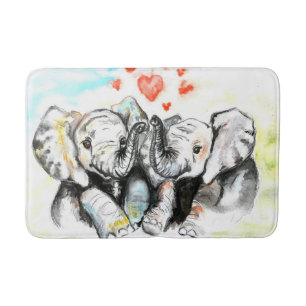 Painting Bath Mat Elephant Family