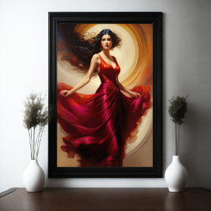 Painting Beautiful Woman Stunning Red Dress IV Poster