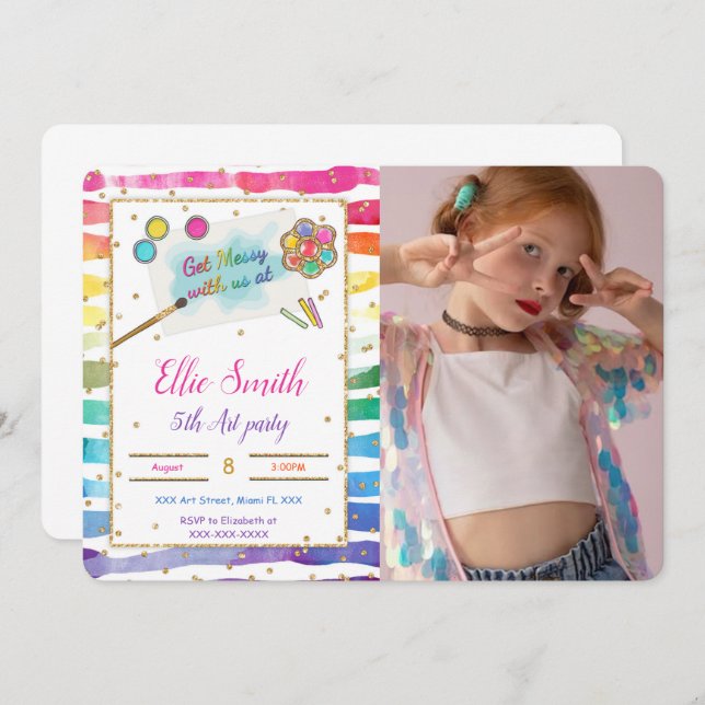 Painting Birthday Photo Invitation  (Front/Back)