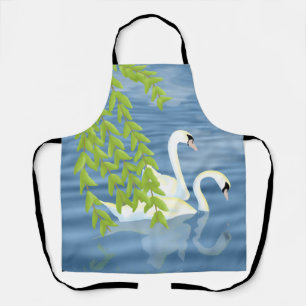 Painting Blue and Green pair of Swans on the lake Apron