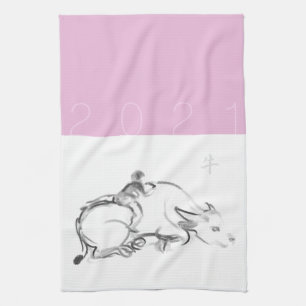 Painting child Water Buffalo Chinese Ox New Year K Tea Towel