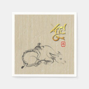 Painting child Water Buffalo Chinese Ox New Year N Napkin