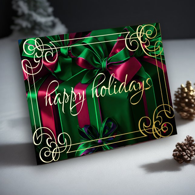 Painting Christmas Gifts Emerald Green Burgundy Holiday Card (Creator Uploaded)
