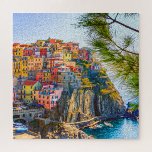 Painting Cinque Terre Italian Riviera Cliff Sea Jigsaw Puzzle