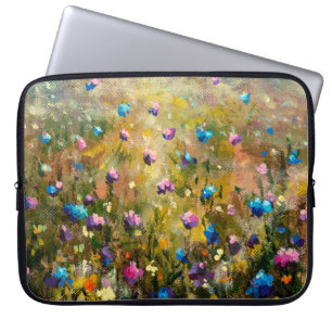  painting closeup Beautiful meadow of blue pink fl Laptop Sleeve