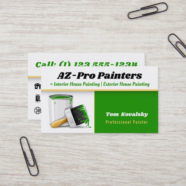 Painting Company | AZ-Pro Painters Green Business Card (Front/Back In Situ)