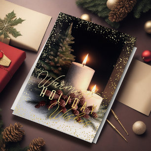 Painting Evergreen Pinecone Christmas Candles Foil Holiday Card