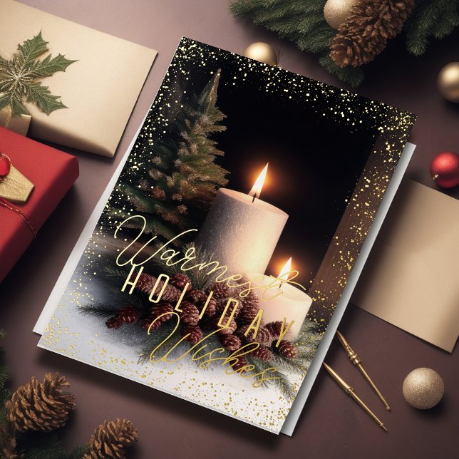 Painting Evergreen Pinecone Christmas Candles Foil Holiday Card (Creator Uploaded)