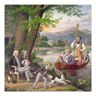 Painting Family Landscape Lake People Nature Dog Photo Print