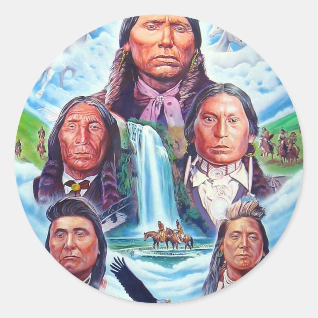 Painting Famous Native Americans Indian Chiefs Classic Round Sticker (Front)