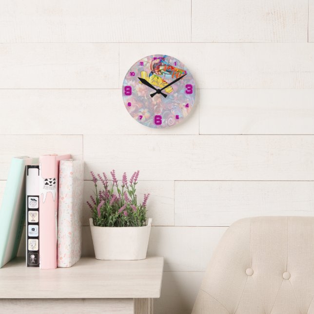 Painting Fantasy Flowers expressing nature Round Clock (Reading Room)