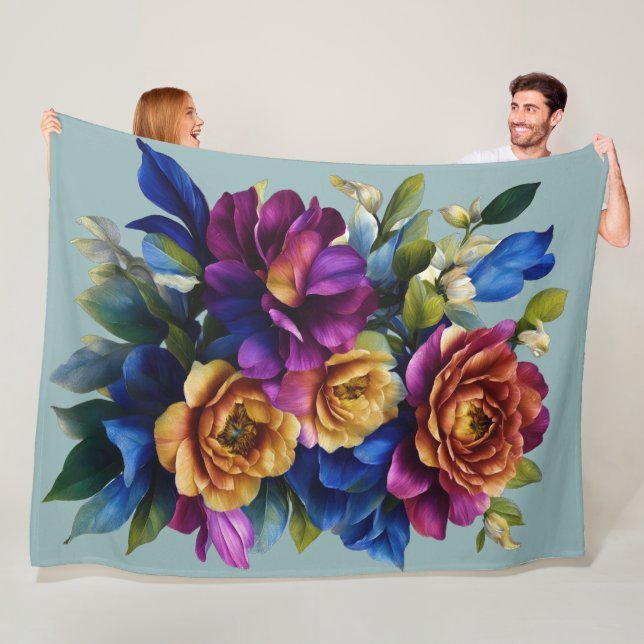 Painting Floral Spray Any Colour Background Fleece Blanket (In Situ)