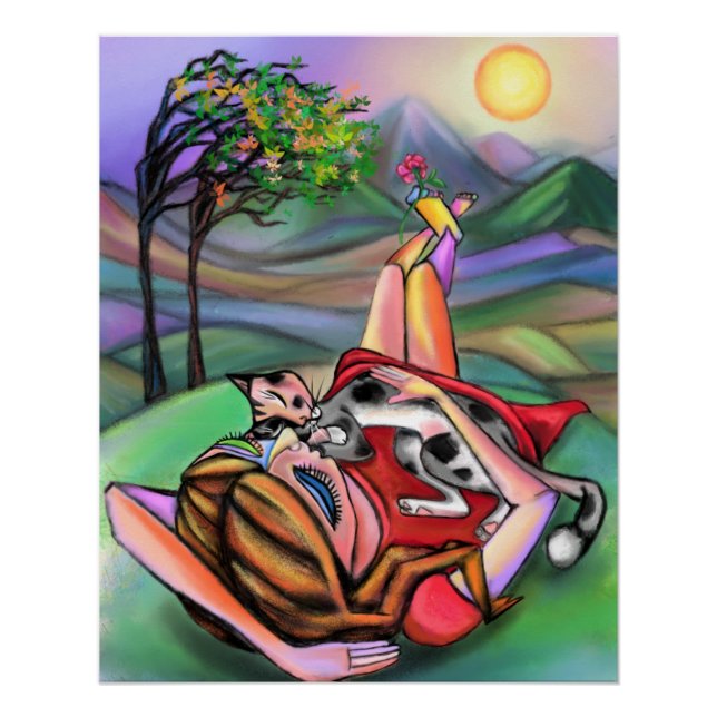 Painting Girl and Cat In Nature Poster (Front)