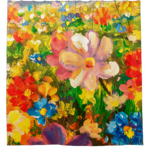 Painting Glade of large colorful wildflowers flowe Shower Curtain