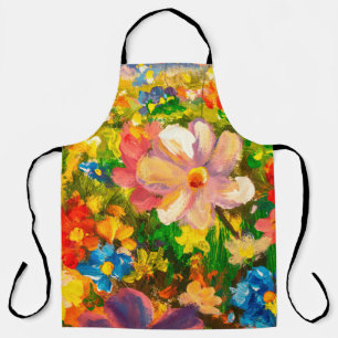 Painting Glade of large colourful wildflowers flow Apron