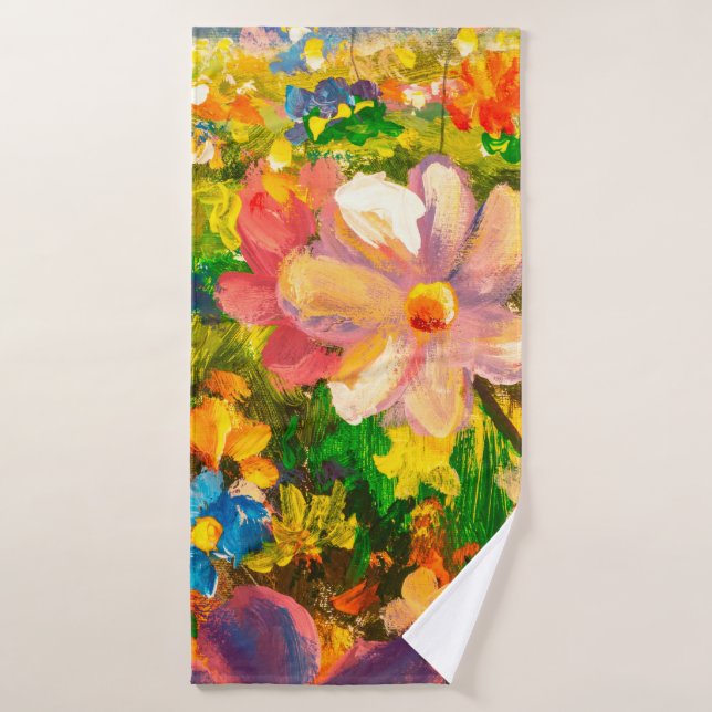 Painting Glade of large colourful wildflowers flow Bath Towel (Bath Towel)
