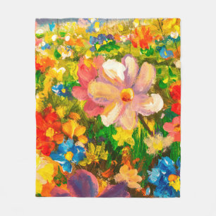 Painting Glade of large colourful wildflowers flow Fleece Blanket