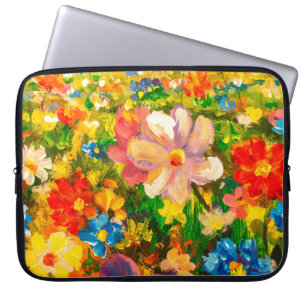 Painting Glade of large colourful wildflowers flow Laptop Sleeve