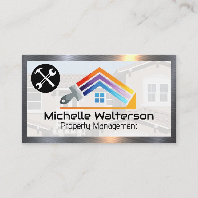 Painting House Logo | Hand Tools | Metallic Border Business Card (Front)