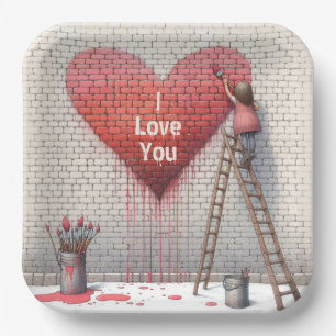 Painting I Love You Heart Mural Paper Plate