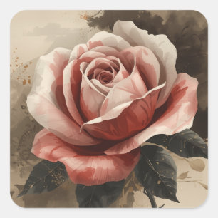 Painting Images featuring stylised blooming roses Square Sticker