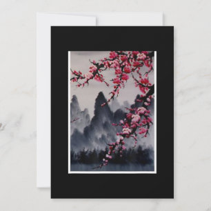 Painting   Japanese Art Cherry Blossom Mountain Holiday Card