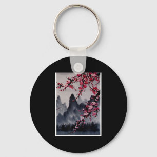 Painting Japanese Art Cherry Blossom Mountain Key Ring