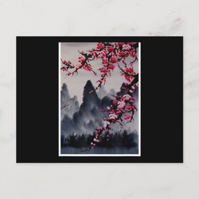 Painting | Japanese Art Cherry Blossom Mountain Postcard (Front)