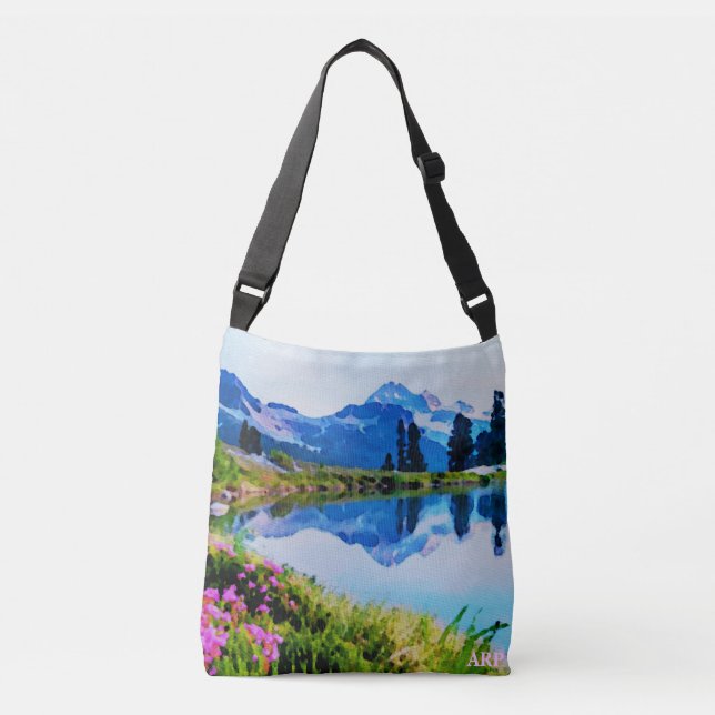 *~* Painting Lake Flowers Ap19 Firenze Mountains Crossbody Bag (Front)
