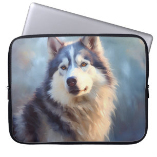 PAINTING OF A BEAUTIFUL ALASKAN MALAMUTE DOG LAPTOP SLEEVE