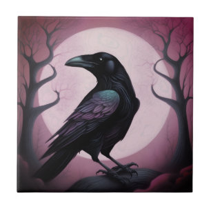 Painting of a black raven ceramic tile