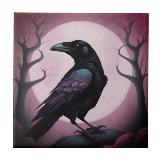 Painting of a black raven  ceramic tile (Front)
