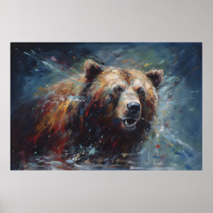 Painting of a Brown Bear in the Wild Portrait Poster