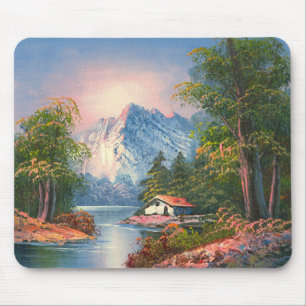 Painting Of A Cabin Along A Mountain River Mouse Pad