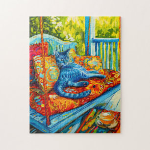 Painting of a Cat Grooming on Swing Jigsaw Puzzle