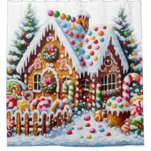 Painting of a Colourful Candy Gingerbread House Shower Curtain