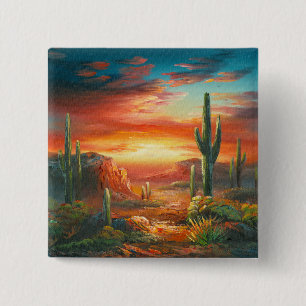 Painting Of A Colourful Desert Sunset Painting 15 Cm Square Badge