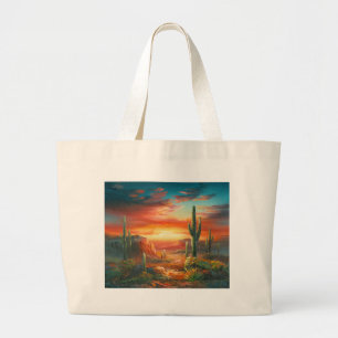 Painting Of A Colourful Desert Sunset Painting Large Tote Bag