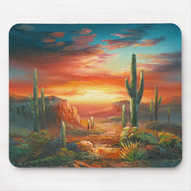 Painting Of A Colourful Desert Sunset Painting Mouse Pad (Front)