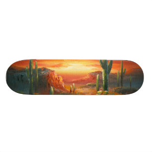 Painting Of A Colourful Desert Sunset Painting Skateboard