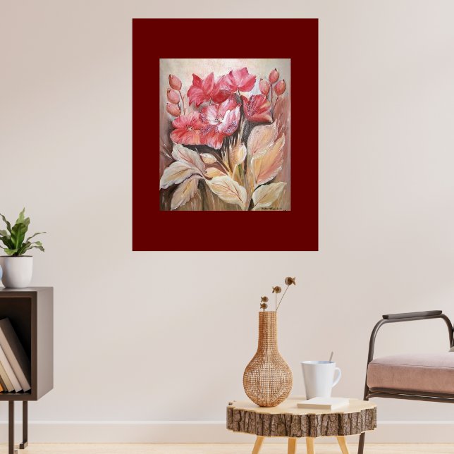 Painting of a floral in dark pink poppies poster (Living Room 3)