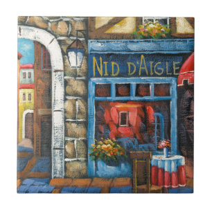 Painting Of A French Restaurant Tile