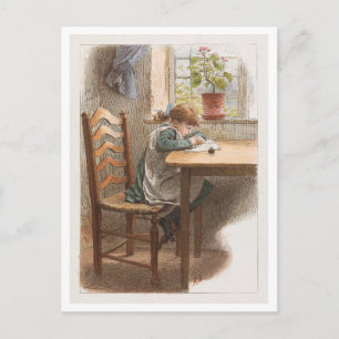 Painting of a Girl Writing Postcard