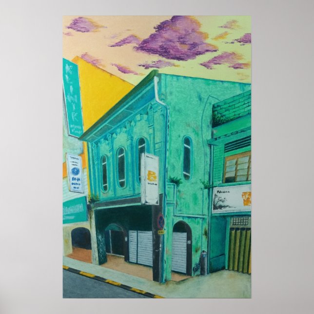 Painting of a Green Old Shophouse Poster (Front)