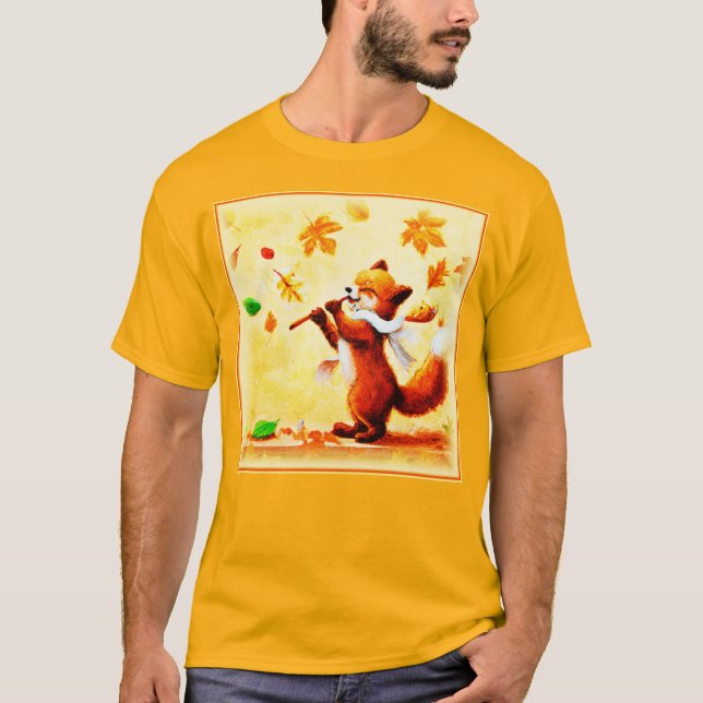 Painting Of a Happy Singing Red Fox. Buy Now T-Shirt (Front)