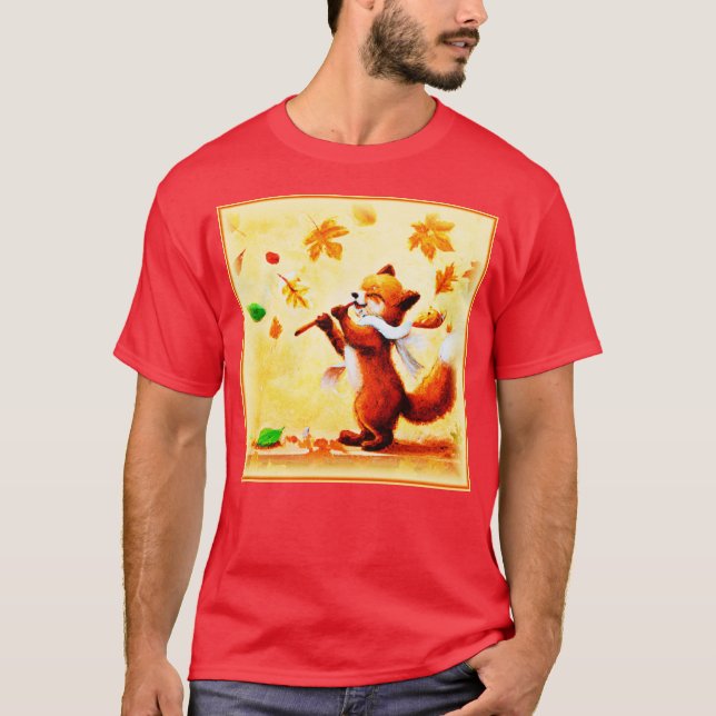 Painting Of a Happy Singing Red Fox. Buy Now T-Shirt (Front)